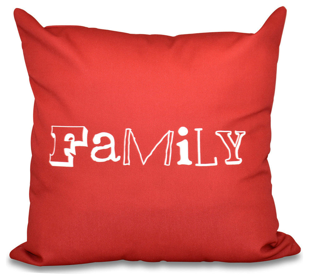 18"x18" Family, Word Print Pillow, Red
