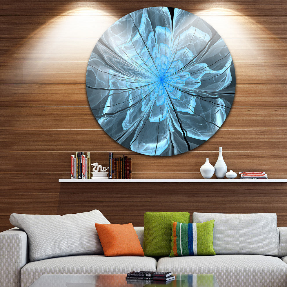 Light Blue Flower With Petals, Modern Floral Disc Metal Artwork, 36"
