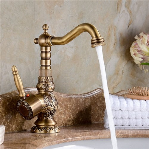 Milo Luxury Antique Bronze Copper Carving Bathroom Basin/Sink Faucet