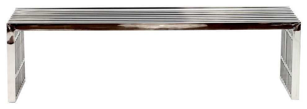 Modern Contemporary Living Room Large Metal Bench Silver