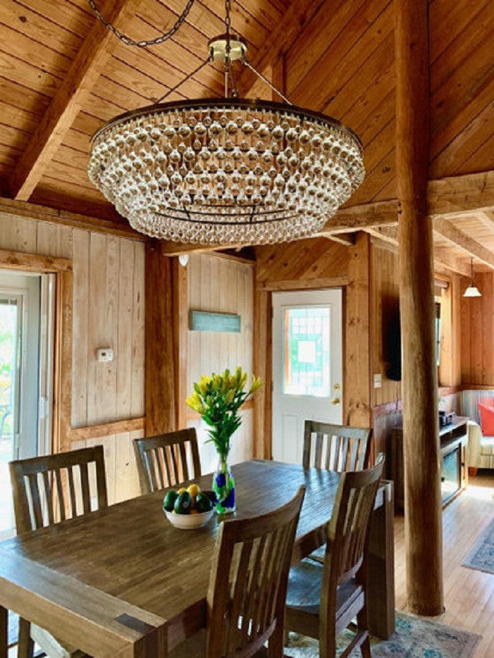Celeste XL Crystal Chandelier, Hanging or Flush mount, Antique Brass