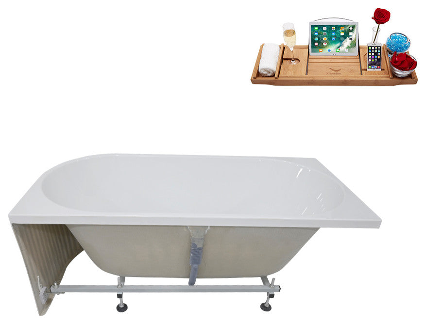 59" Streamline N4020WH Soaking Freestanding Tub and Tray With Internal Drain