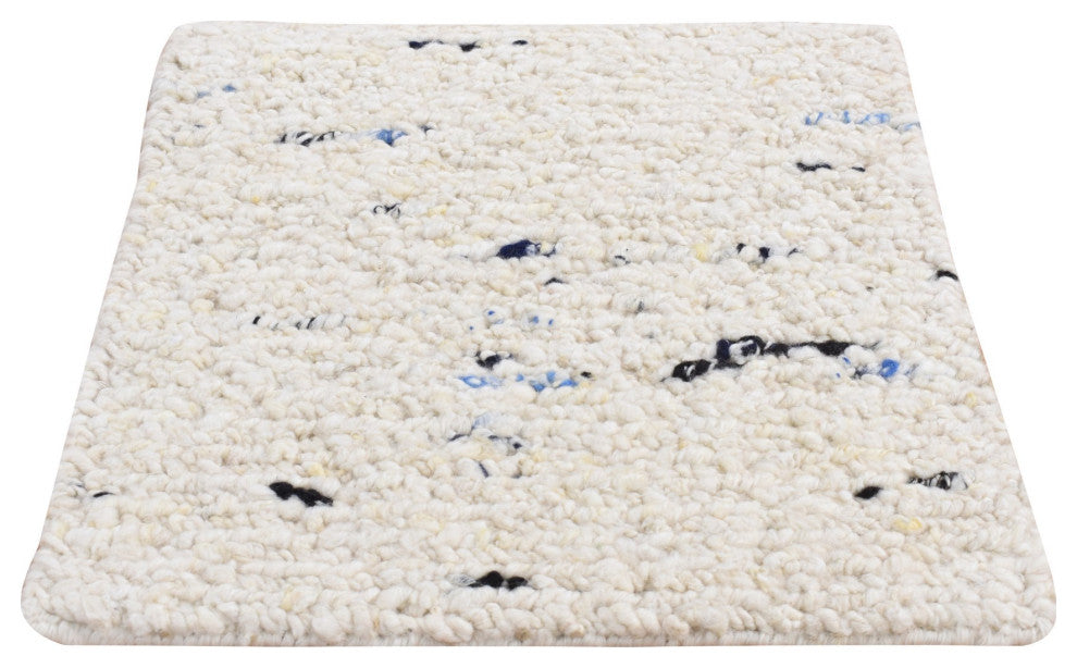 Ivory, 100% Wool, Hand Knotted, Modern Minimalist Design Square Rug, 1'9"x1'9"