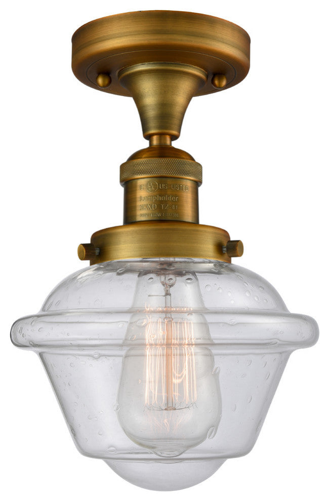 1-Light Oxford 11" Semi-Flush Mount, Brushed Brass, Glass: Seedy