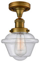 1-Light Oxford 11" Semi-Flush Mount, Brushed Brass, Glass: Seedy