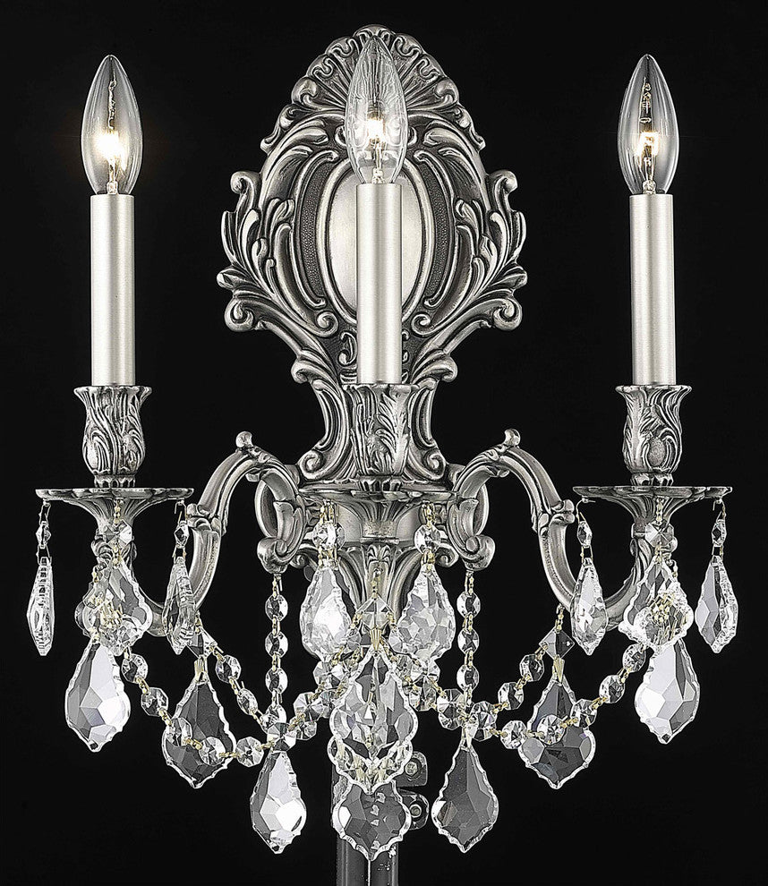 Elegant Monarch 3-Light Pewter Wall Sconce Clear Royal Cut Crystal