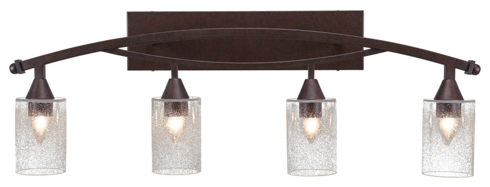 Bow 4-Light Bath Bar,  With 4" Clear Bubble Glass, Bronze