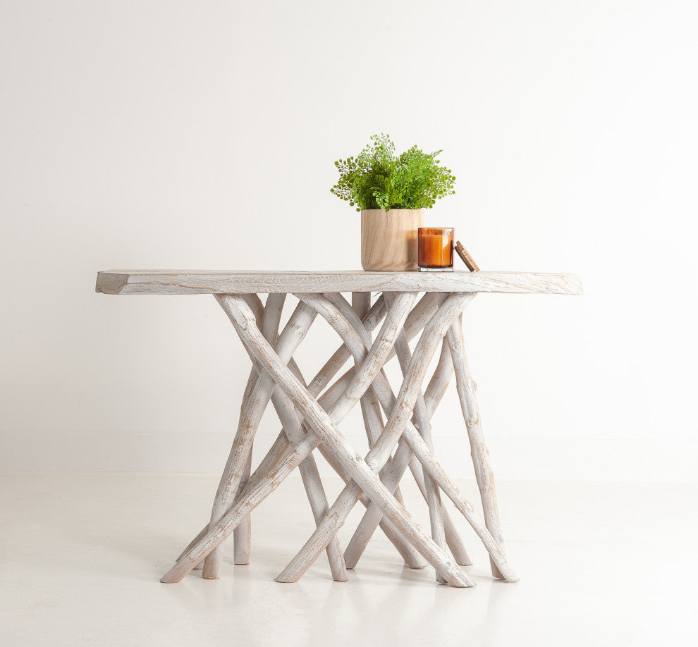 East at Main Selene White Teak Root Console Table