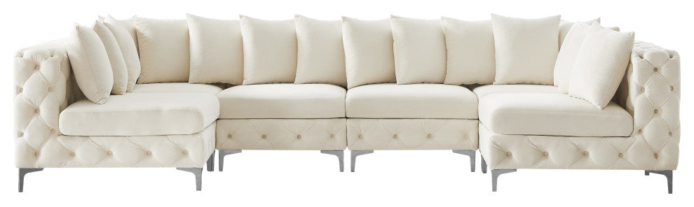 Tremblay Velvet Upholstered 6-Piece Modular U-Shaped Sectional, Cream