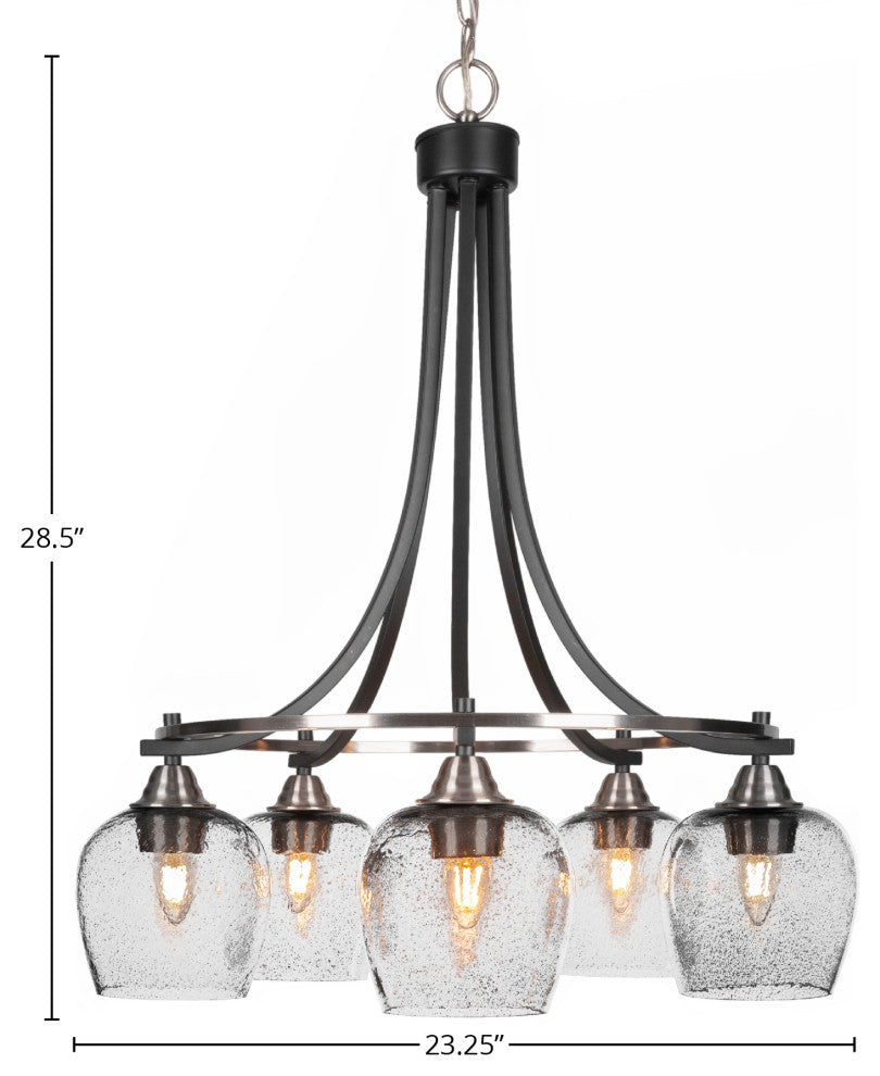 Paramount 5-Light Chandelier, Matte Black & Brushed Nickel, 6" Smoke Bubble