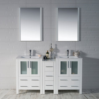 Sydney 60" Double Vanity Set With Mirrors, Glossy White No Mirror