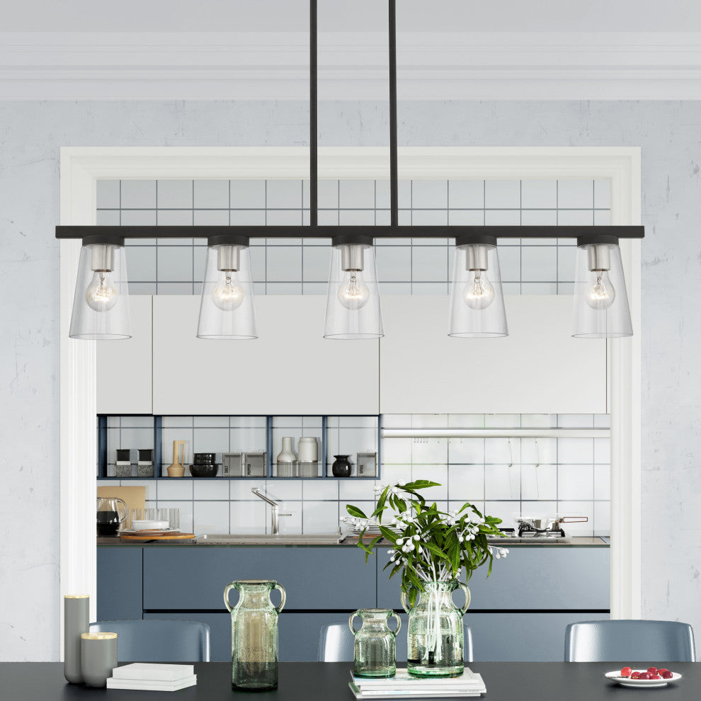 Cityview 5 Light Black With Brushed Nickel Accents Linear Chandelier