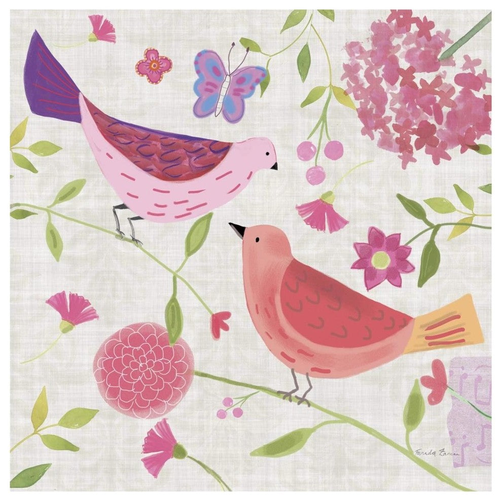"Damask Floral and Bird IV" Digital Paper Print by Farida Zaman, 42"x42"