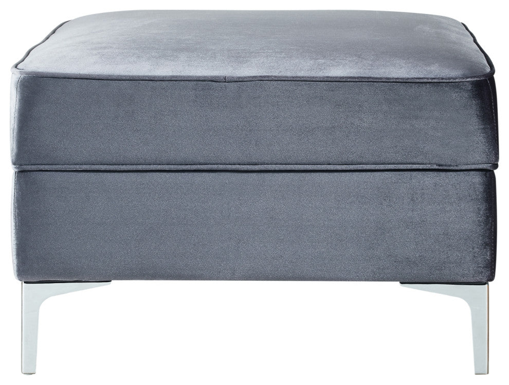 Jeannie Velvet Square Storage Ottoman, Gray