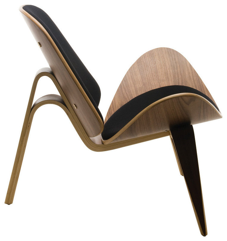 Artemis Lounge Chair by Nuevo Living, American Walnut Frame, Black Fabric Pads