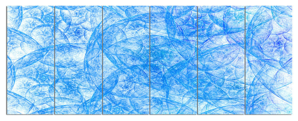 Blue Fractal Dramatic Clouds, Abstract Canvas Art Print, 70"x28", 6 Panels