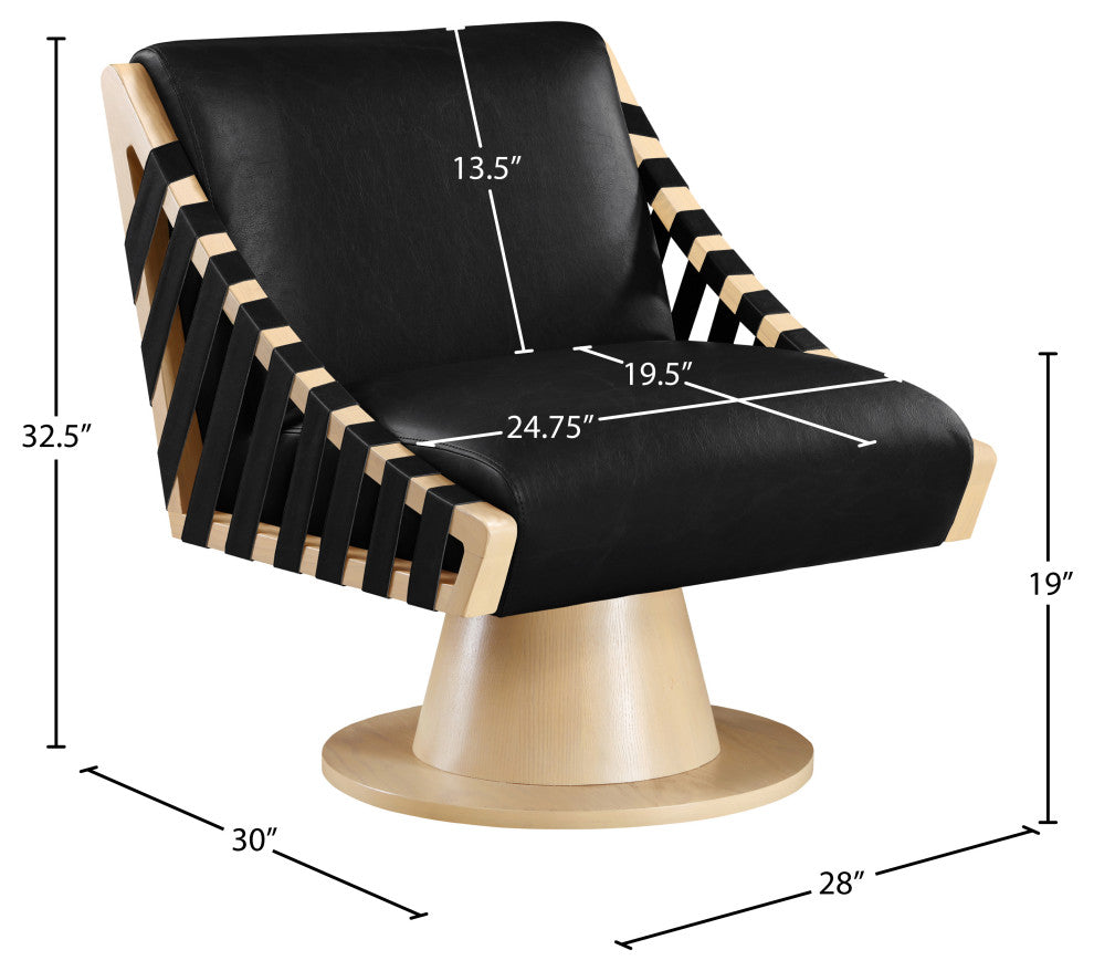 Millwin Upholstered Swivel Accent Chair, Black, Vegan Leather, Natural Finish