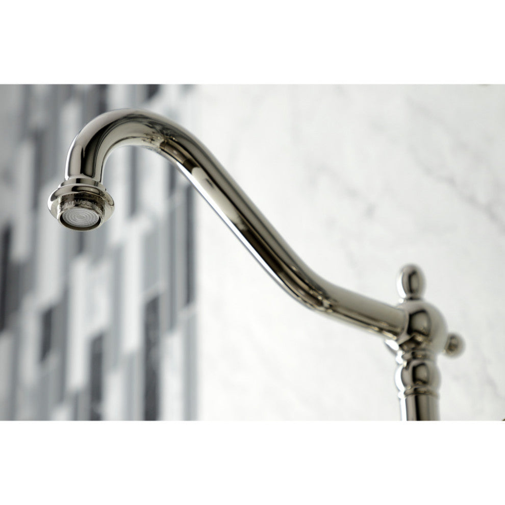 KS1246PXBS Wall Mount Bridge Kitchen Faucet With Brass Spray, Polished Nickel
