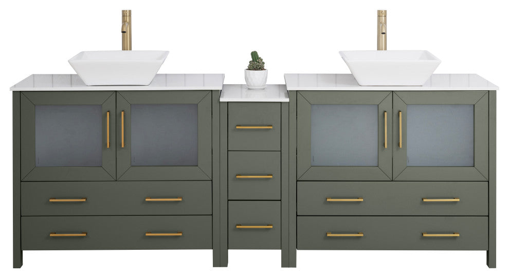 Vanity Art Vanity Set With Vessel Sink, Vintage Green, 84", Standard Mirror