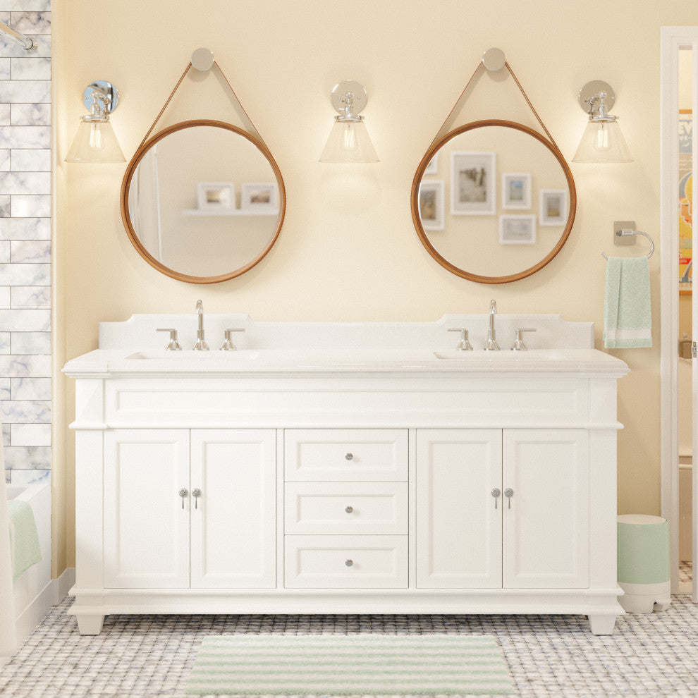 Elizabeth 72" Double Bathroom Vanity, White, Quartz