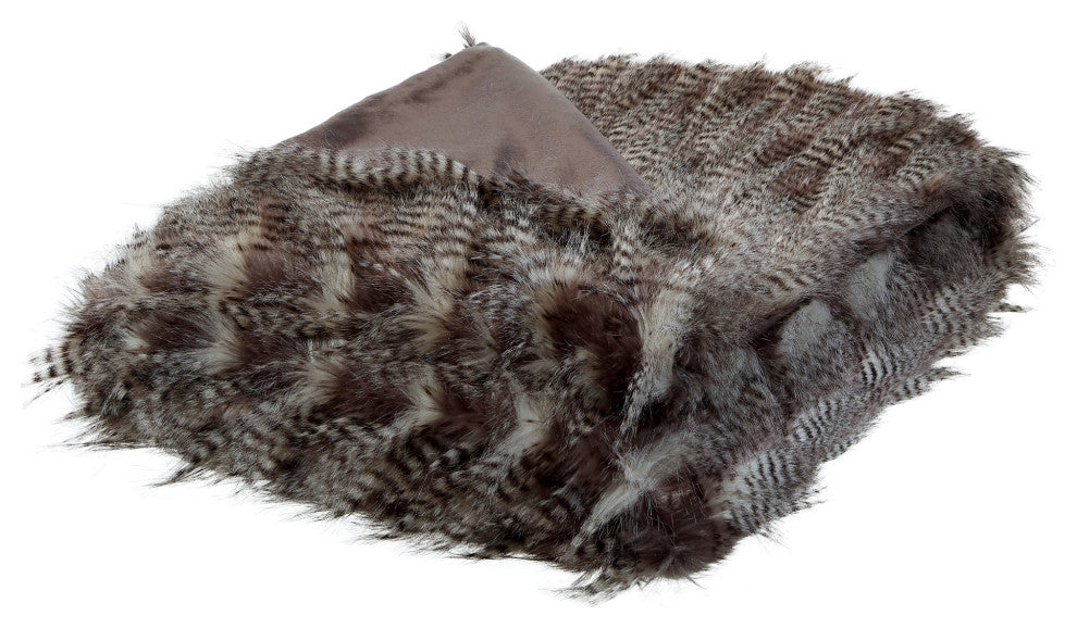 Rashidi Faux Feather Fur Throw 50"x60", Dark Grey