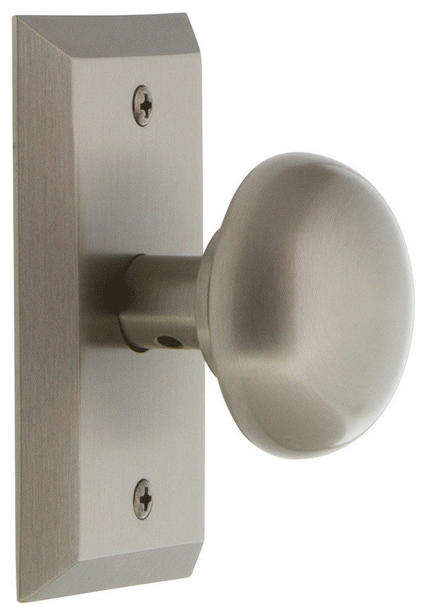 Double Studio Plate With New York Knob, Satin Nickel