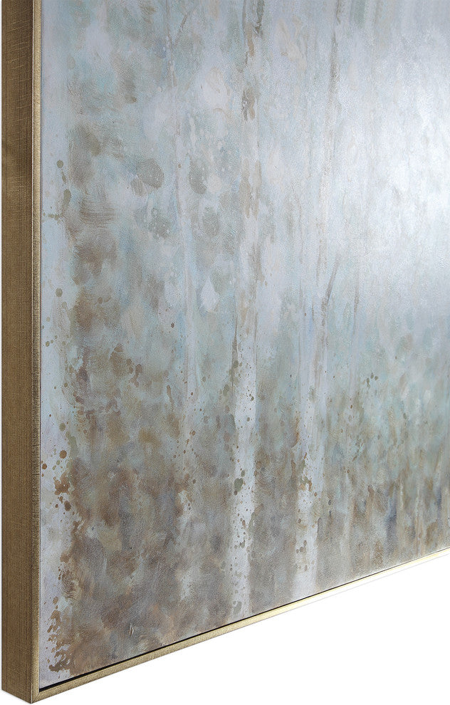 Soothing Contemporary Woodland Wall Art Painting Soft White Gray Tan Blue Green