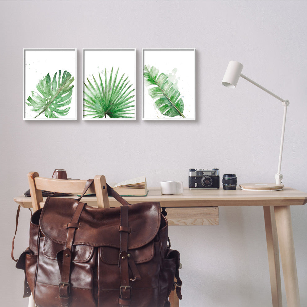Green Leaves Modern Green Tropical Palm Fans ,3pc, each 11 x 14