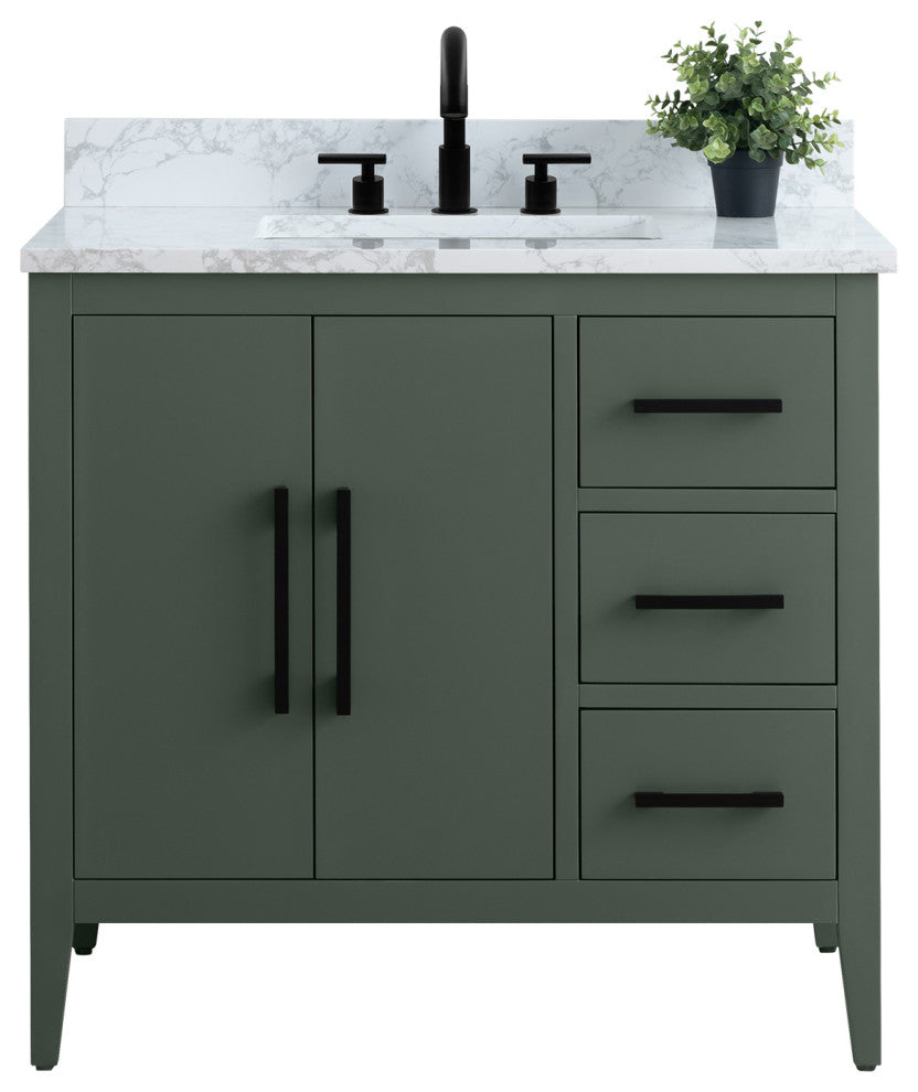 Vanity Art Bathroom Vanity With Sink, Vintage Green, 36", Single Sink, Matte Black