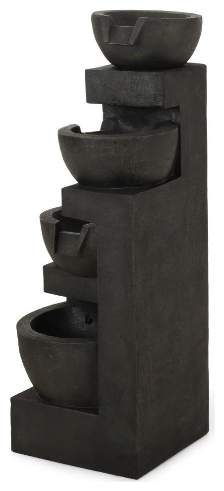 Clinch Ascot Outdoor Modern 3 Tier Fountain, Dark Gray