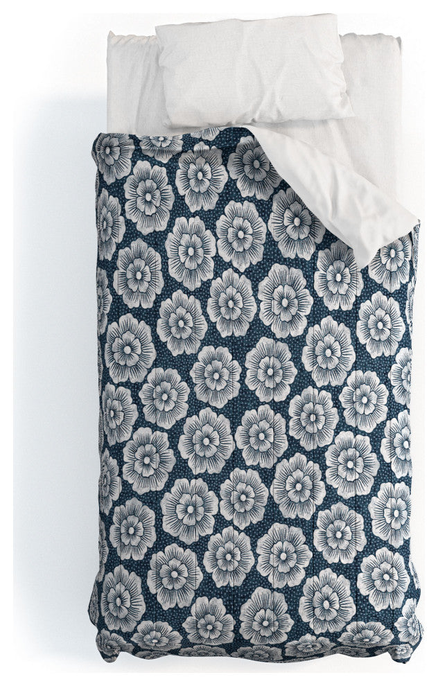 Deny Designs Schatzi Brown Lucy Floral Night Blue Comforter, Twin