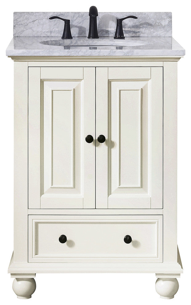 Avanity Thompson 25" Vanity, French White Finish, Carrera White Marble Top