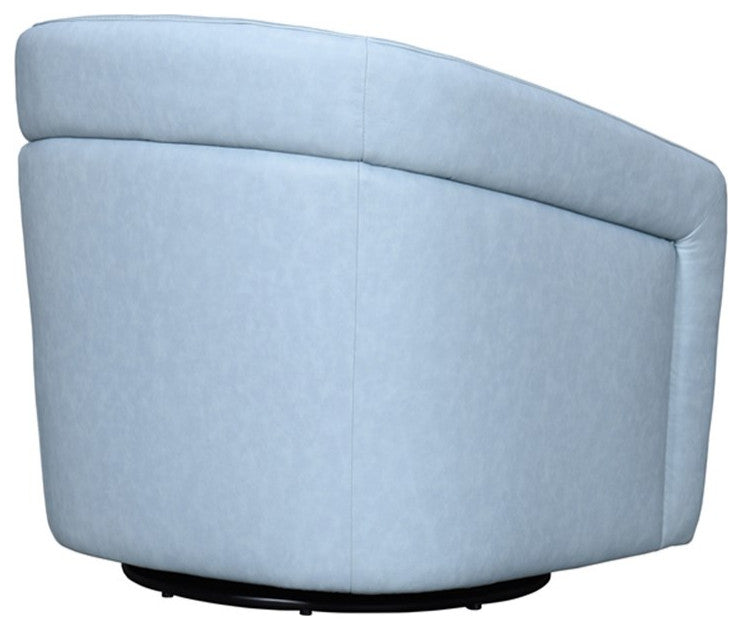Armen Living Desi Upholstered Leather Swivel Accent Chair in Sky Blue