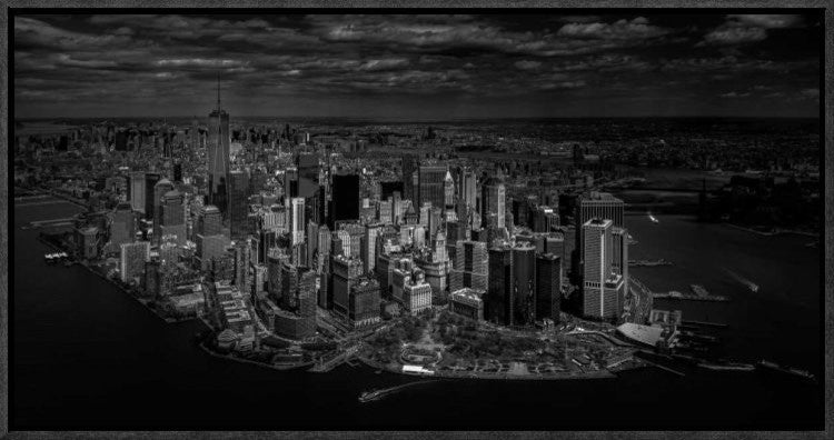"Manhattan - BirdS Eye View" Framed Canvas Giclee by Michael Jurek, 23x12"