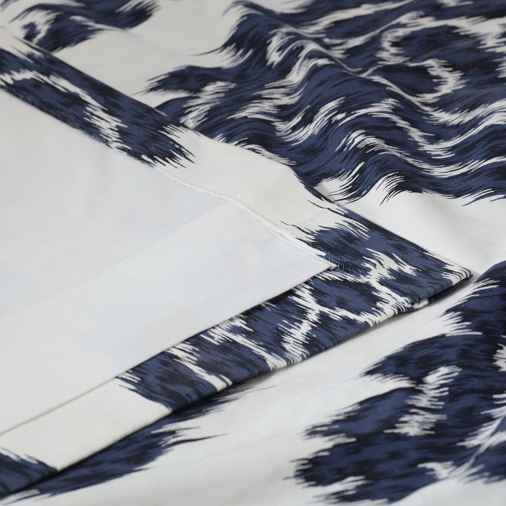 Ikat Blue Printed Cotton Curtain Single Panel, 50"x120"