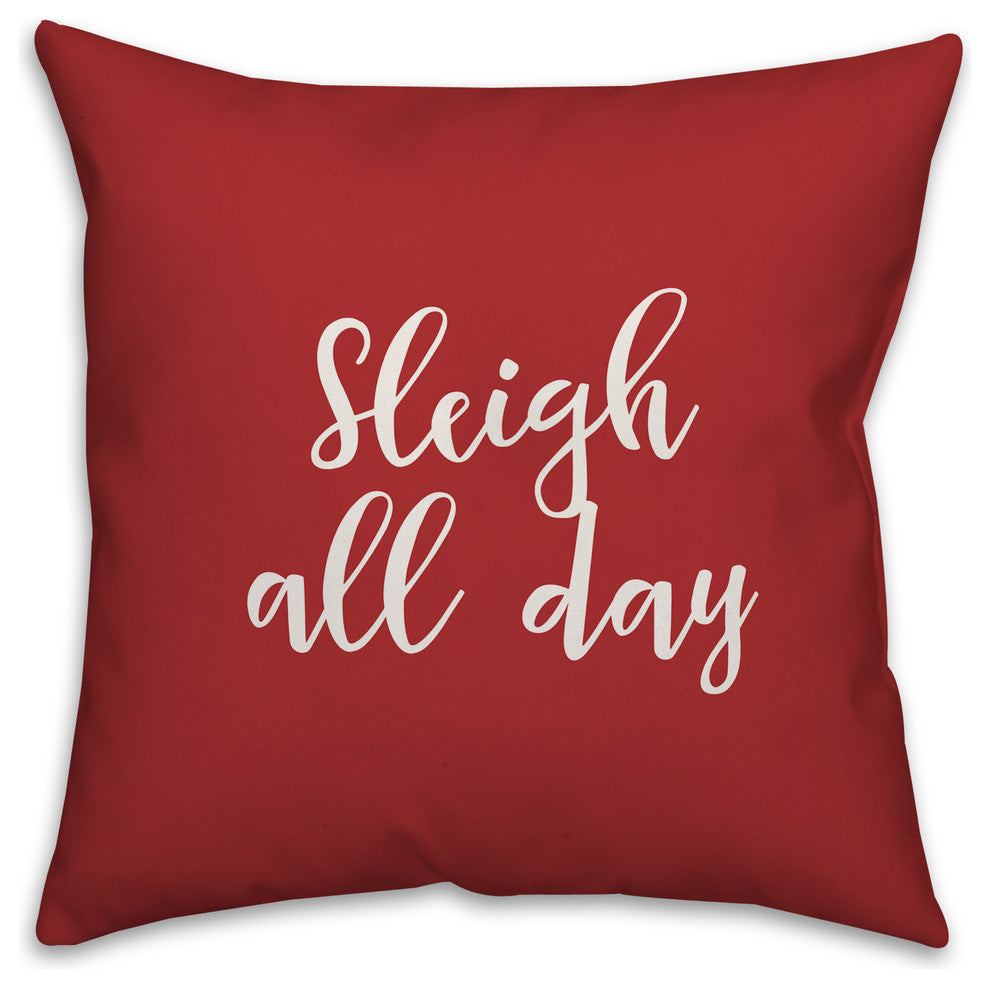 Sleigh All Day, Red 18x18 Throw Pillow