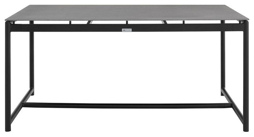 Crown 5-Piece Black Aluminum and Teak Outdoor Dining Set With Dark Gray Fabric