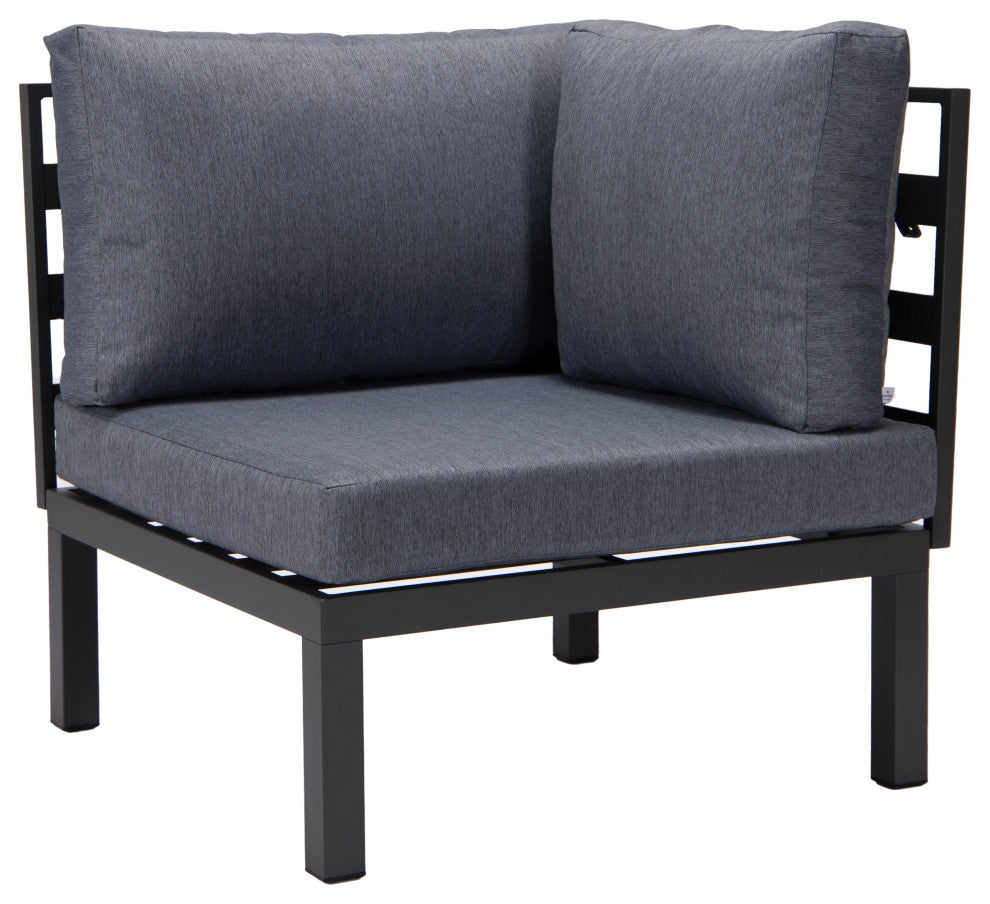 LeisureMod Hamilton 7-Piece Patio Sectional Set With Fire Pit Table, Blue