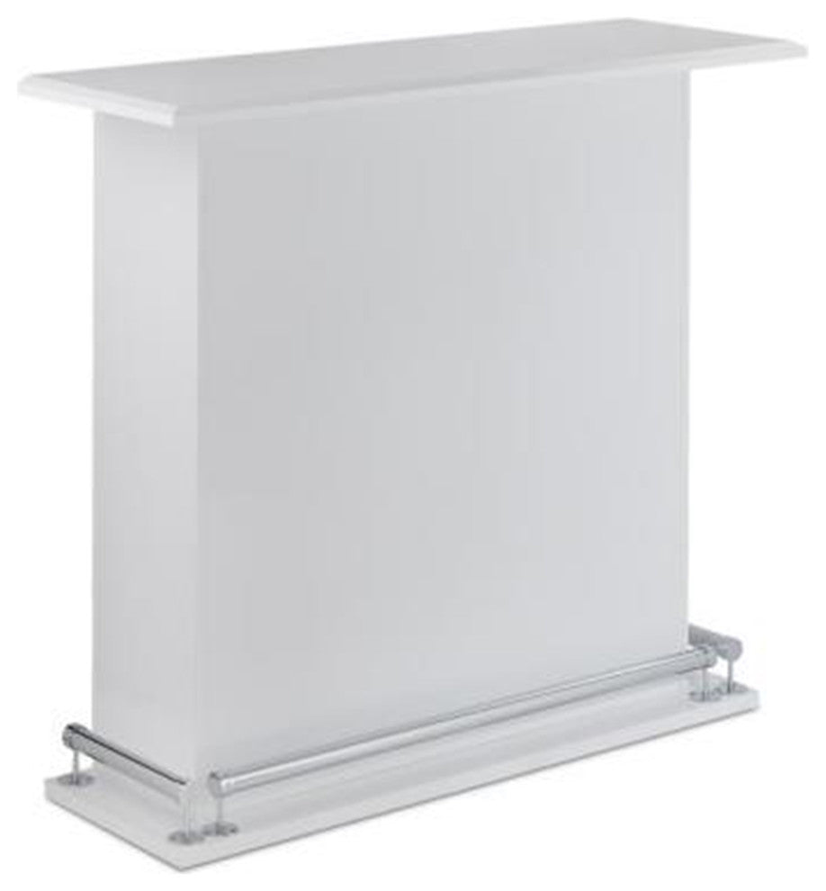 Rectangular Wooden Bar Table With Storage, White And Chrome