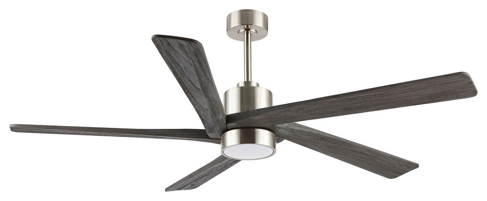 54" Reversible 5-Blade LED Ceiling Fan With Remote and Light, Brushed Nickel/Gray