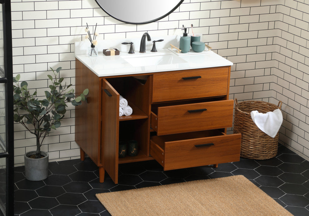 Home Living Modern Natural Oak-Light Bathroom Vanity, Teak, 42"