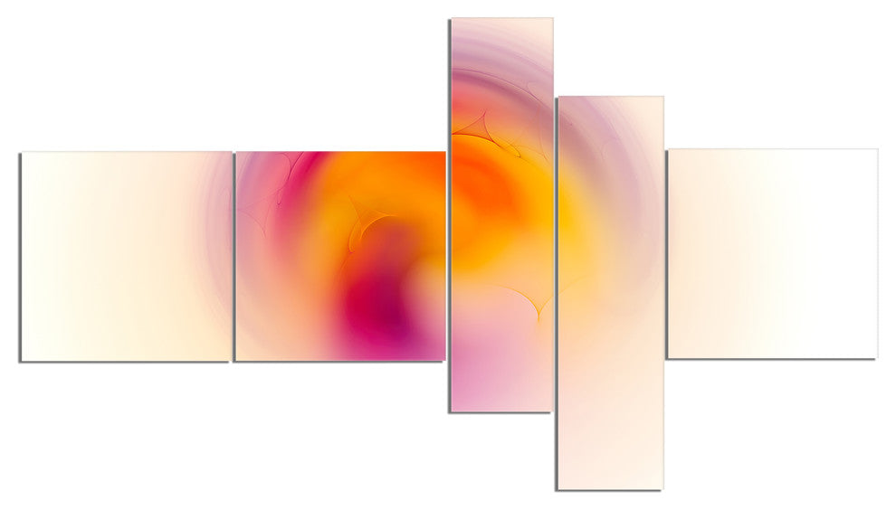 Pink Yellow Luminous Misty Sphere, Abstract Canvas Art Print, 60"x32", 5 panels