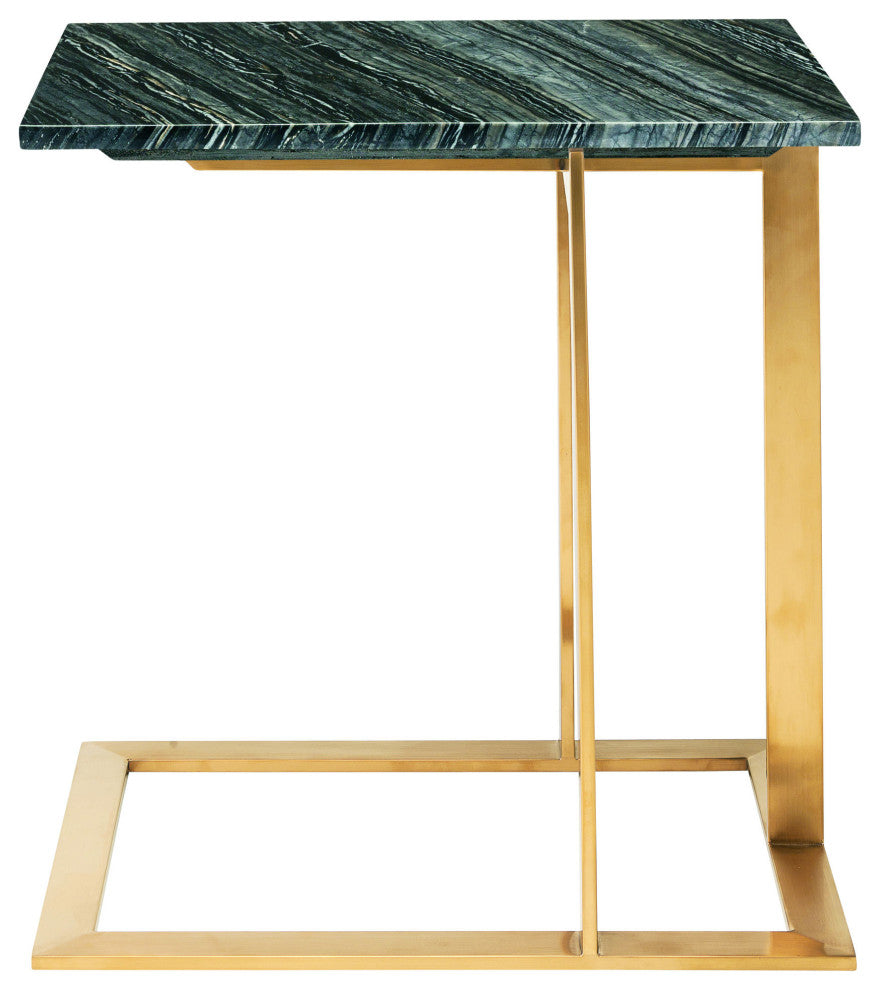 Dell Side Table in Black Wood Vein Marble and Brushed Gold Stainless Steel