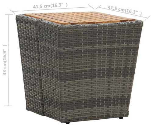 vidaXL Tea Table Patio End Table with Glass Top Coffee Table PE Rattan Gray