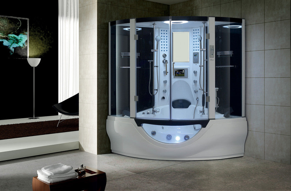 Valencia Steam Shower w/ Heated Massage Bathtub Whirlpool Hot Tub Sauna, White