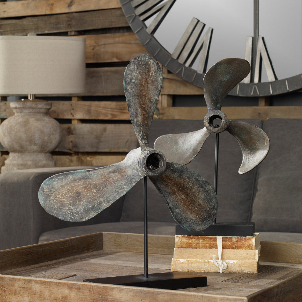 Uttermost Propellers Resin and Metal Sculptures in Green/Brown (Set of 2)