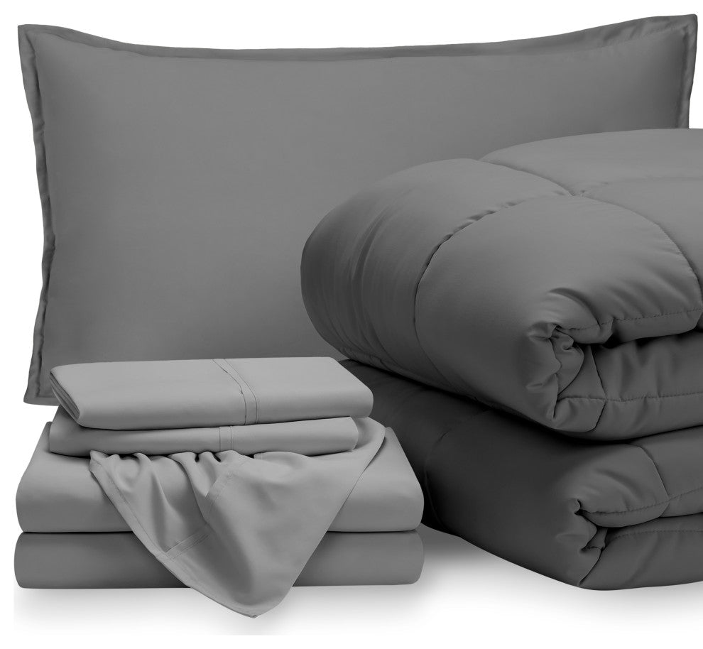 Bare Home 5-Piece Twin XL Bed-in-a-Bag, Gray/Light Gray