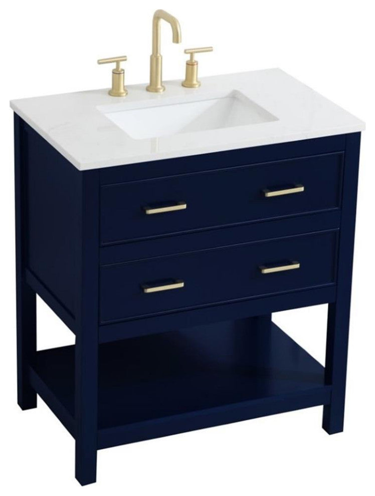 Elegant Decor Sinclaire 30" Single Quartz Top Bathroom Vanity in Blue