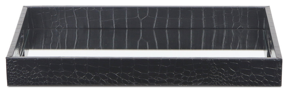 Faux Snakeskin Mirrored Tray, Black