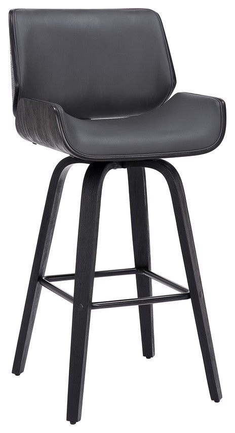 30" Gray and Black Faux Leather and Iron Bar Height Swivel Bar Chair